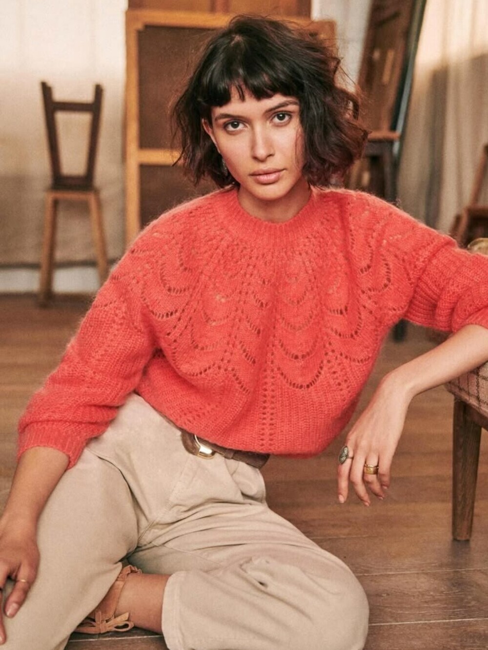 Sezane Paulin Jumper Sweater in Coral - Picture 3 of 10